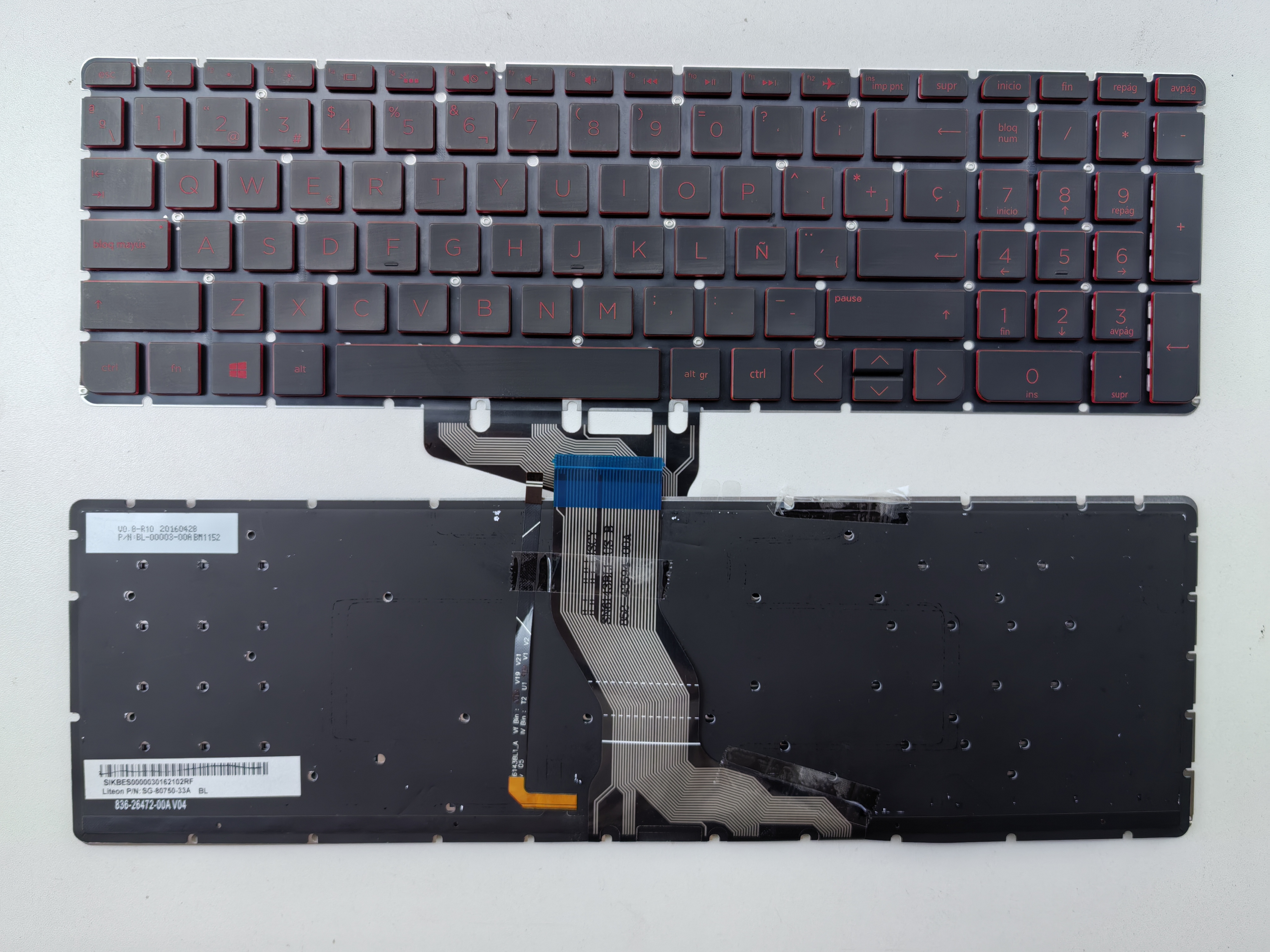 Picture of New Replacement Laptop Keyboard For HP 15-AB/15-BC small carriage return BLACK Backlit,Red Printing,Red side (OEM) SP Layout